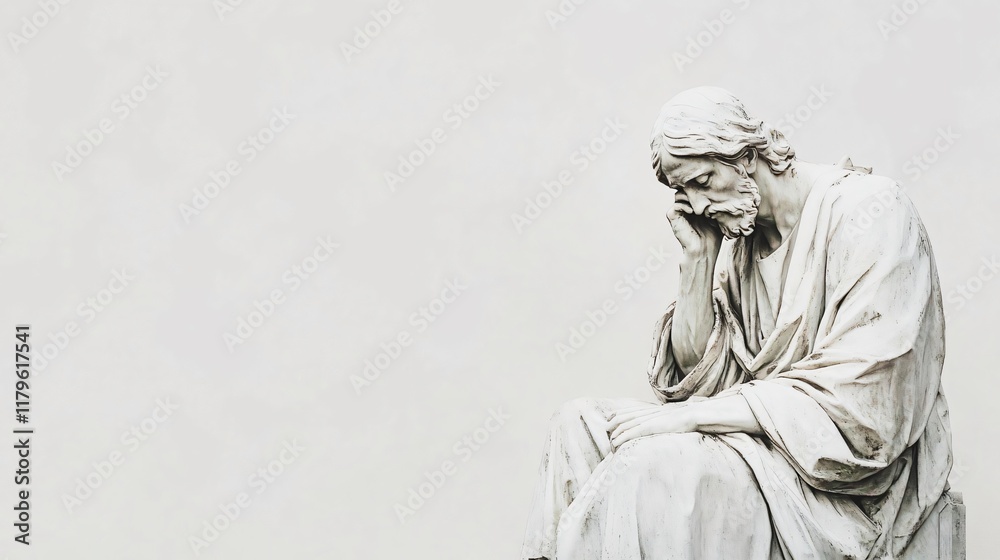 Fototapeta premium Serene Marble Statue: A Timeless Depiction of Contemplation and Spiritual Depth