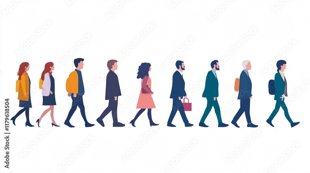 Diverse group of people walking in the city. Modern urban lifestyle, daily commute, and business attire. Diverse group of people walking in the city. Modern urban lifestyle, daily commute, and business attire.