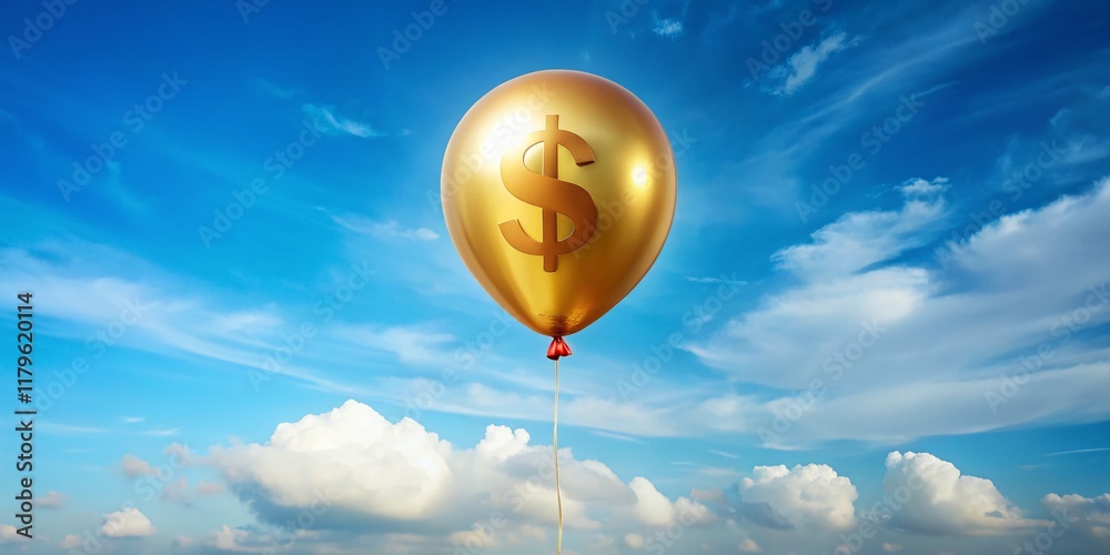 Obraz premium Golden Balloon with Dollar Sign - Financial Success, Wealth, Opportunity, Investment, Prosperity Stock Photo