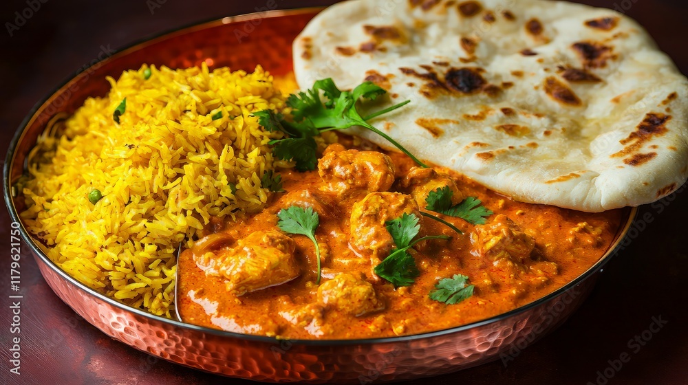 Chicken Tikka Masala with Rice and Naan. Chicken Tikka Masala with Rice and Naan.