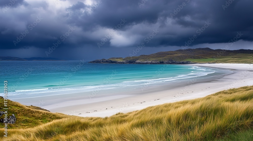 Stunning Coastal Beach Scene Under a Dramatic Sky. A breathtaking view of a pristine beach, turquoise water, and a dramatic sky. Perfect for relaxation and travel inspiration. Stunning Coastal Beach Scene Under a Dramatic Sky. A breathtaking view of a pristine beach, turquoise water, and a dramatic sky. Perfect for relaxation and travel inspiration.