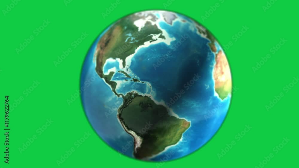 A 3D animated Earth centered on North America, spinning elegantly against a vibrant green screen. Great for geography or educational videos. A 3D animated Earth centered on North America, spinning elegantly against a vibrant green screen. Great for geography or educational videos.