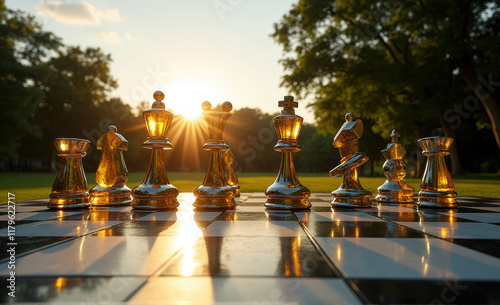 chessboard at sunset outdoors
