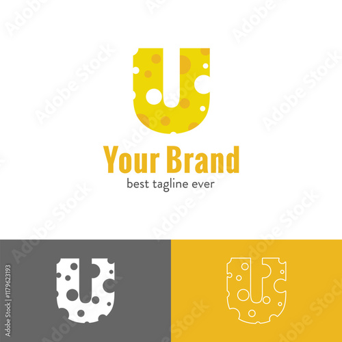 Cheese combined with initial letter U logo. Cheese logo design