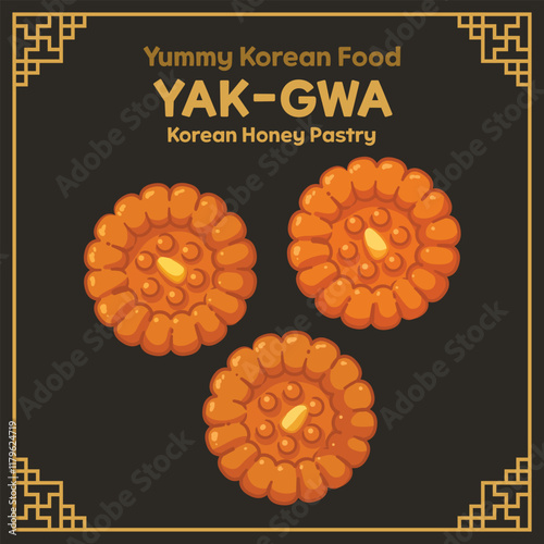 Yummy Korean Food illustration vector, Yakgwa, Korean Honey Pastry