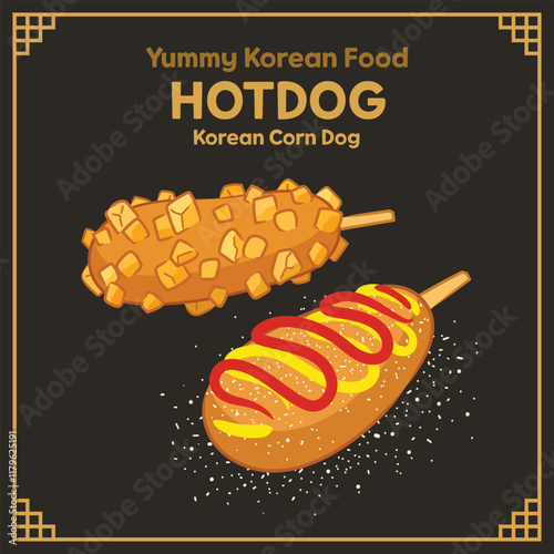 Yummy Korean Food illustration vector, Hotdog, Korean Corn Dog