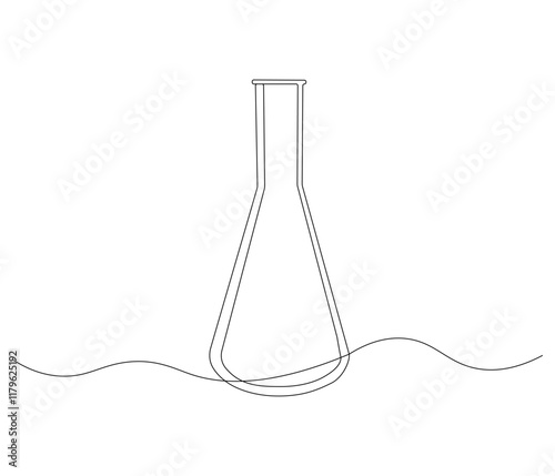 One continuous line drawing of Erlenmeyer flask. Single line of Erlenmeyer flask vector illustration