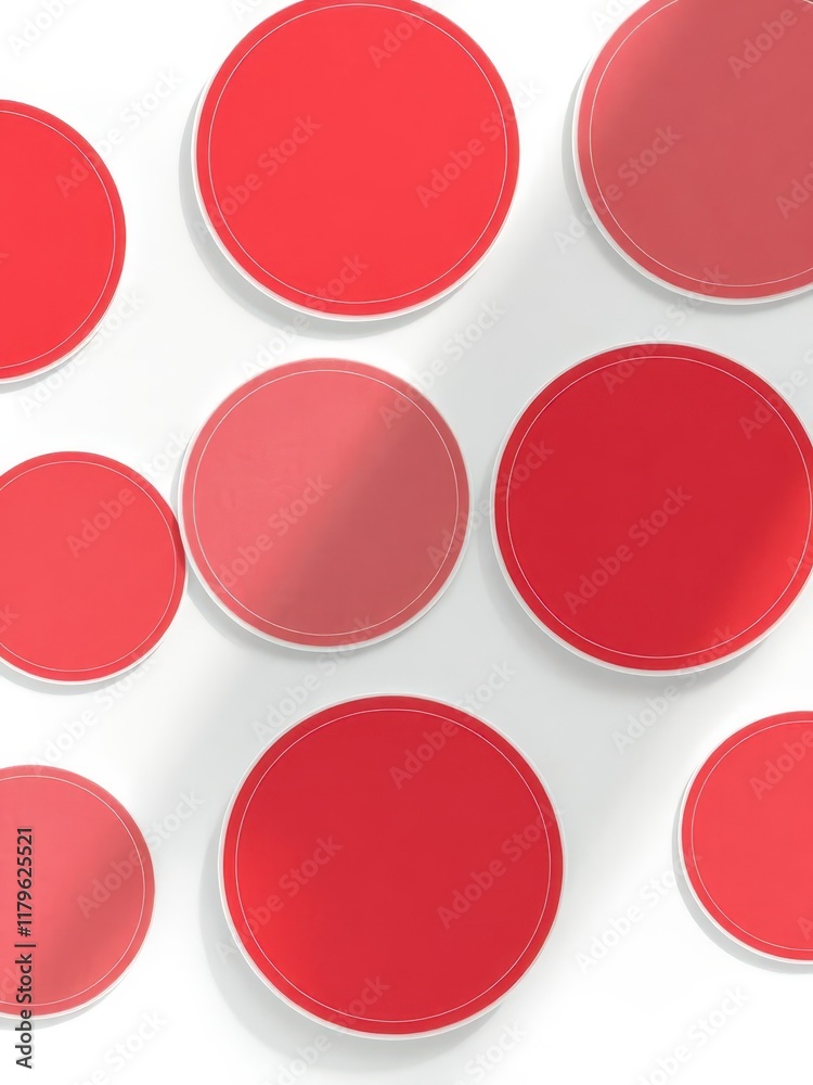 Set of blank red round adhesive stickers on white, round label,sticker set,design Set of blank red round adhesive stickers on white, round label,sticker set,design