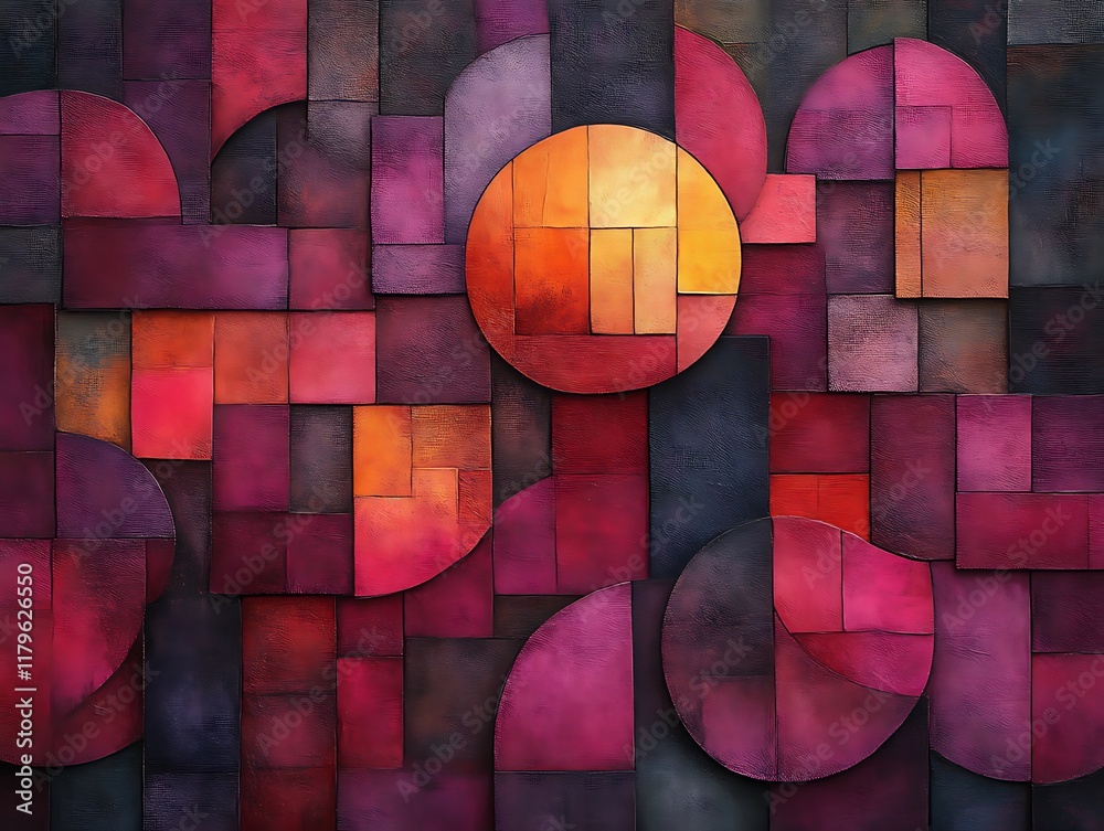 Fototapeta premium Abstract geometric artwork with warm and cool tones.