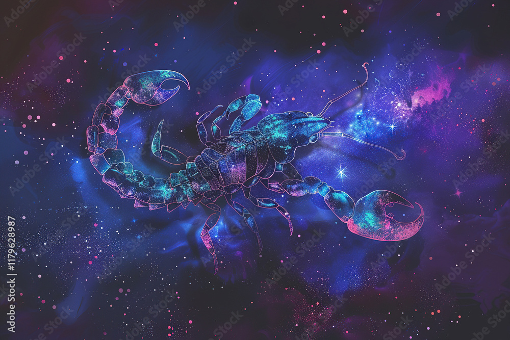 Astrological abstract composition with concept of Scorpio zodiac sign symbol, abstract vivid composition consists of fictional unreal fantastic vision on background Astrological abstract composition with concept of Scorpio zodiac sign symbol, abstract vivid composition consists of fictional unreal fantastic vision on background