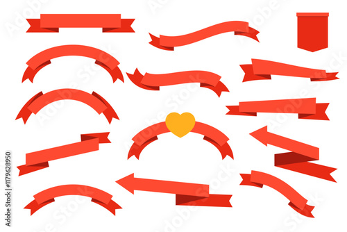 Set of red ribbons design. Banner design. Vector illustration.
