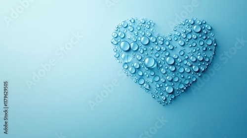 Water Droplets Forming Heart Shape on Soft Blue Background