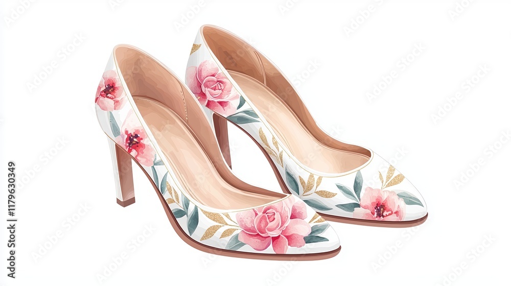 Naklejka premium Elegant floral wedding shoes for valentine’s day celebrations romantic setting product showcase fashion close-up special occasion