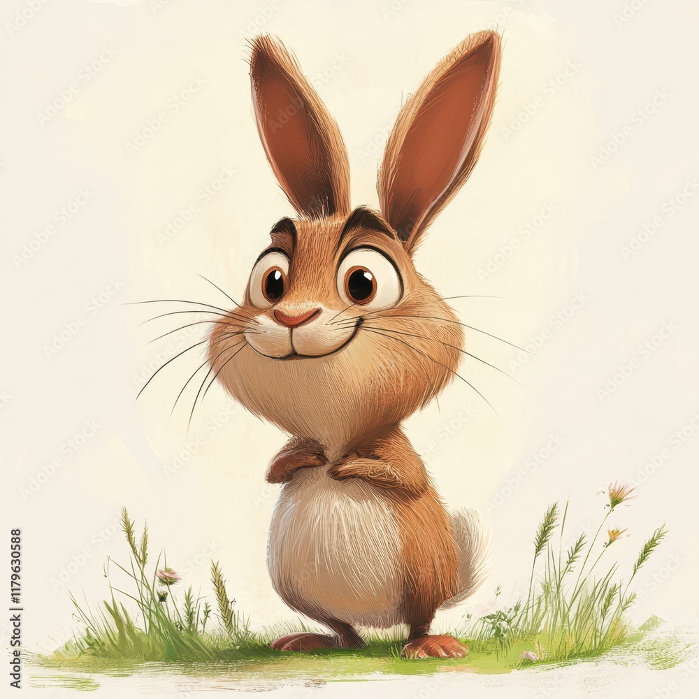Obraz premium A Happy Brown Bunny Standing in Grass