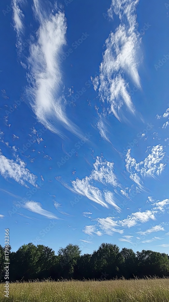 Fototapeta premium Stunning Sky with Fluffy Clouds Over a Peaceful Field