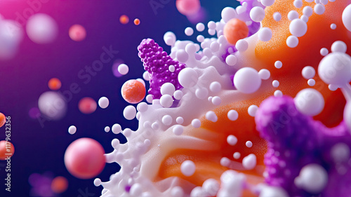 Abstract depiction of acid and base interaction with colorful particles photo