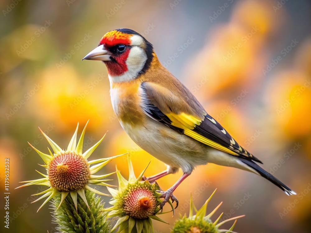 Goldfinch on Thorn - Beautiful Architectural Detail Stock Photo Goldfinch on Thorn - Beautiful Architectural Detail Stock Photo
