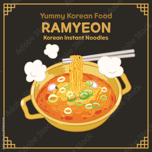 Yummy Korean Food illustration vector, Ramyeon, Korean Instant Noodles