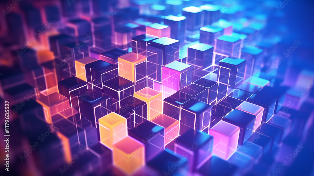 Futuristic Transparent Cube Grid with Vibrant Colors Futuristic Transparent Cube Grid with Vibrant Colors