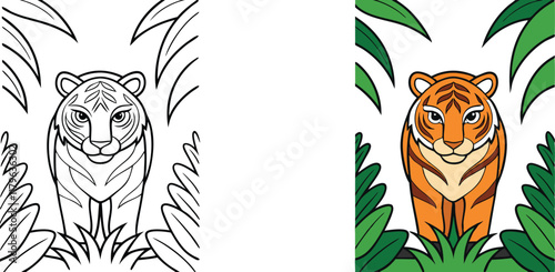 Tiger Coloring Page Jungle Cat, Wildlife, Big Cat, Predator, Stripes