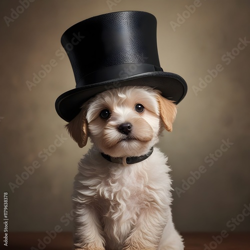 Puppy wearing a top hat