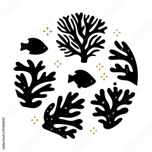 Coral reef underwater logo, clean ocean saving planet concept