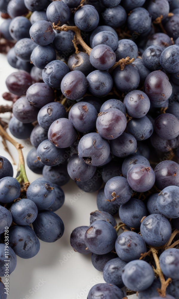 Fototapeta premium Dried blue grapes, cluster, isolated white background, gourmet, snack