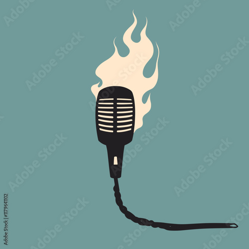 Burning microphone, audio podcast logo concept