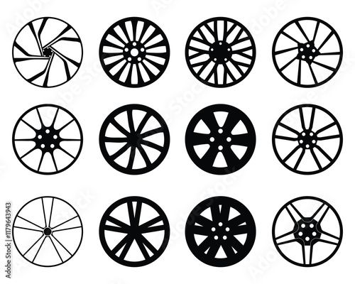 Car wheel rims icon set on a white background