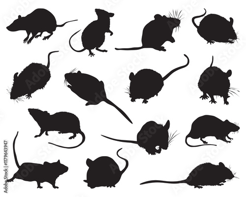 Black silhouettes of mouses on white background