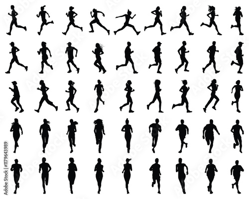 Black silhouettes of runners on white background