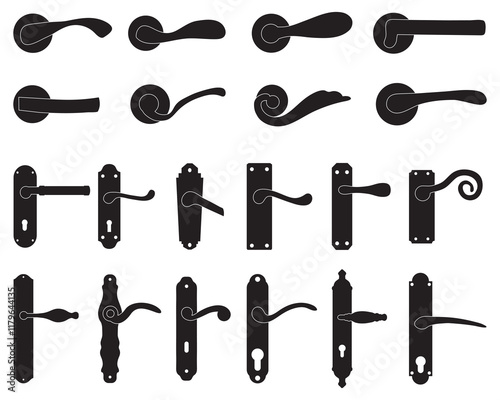 Silhouettes of doorknob and handles of the door	