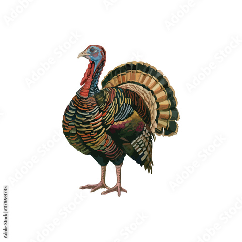 A colorful illustration of a wild turkey standing