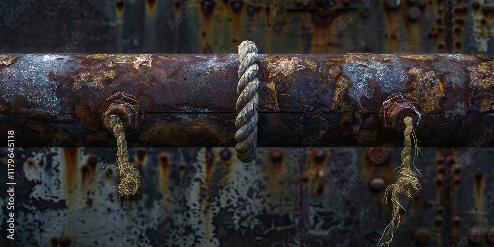 Rusty Metal Pipe with Attached Rope Loops Rusty Metal Pipe with Attached Rope Loops