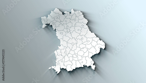 Obraz na płótnie Minimalist 3D Map of Bavaria Germany Administrative with District Borders w salonie