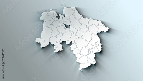 Obraz na płótnie Minimalist 3D Map of Lower Saxony Germany Administrative with District Borders w salonie