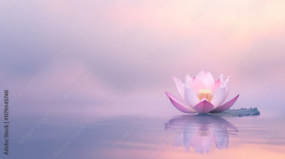Serene lotus blossom on calm water at sunrise; peaceful background, ideal for meditation or spa use. Serene lotus blossom on calm water at sunrise; peaceful background, ideal for meditation or spa use.
