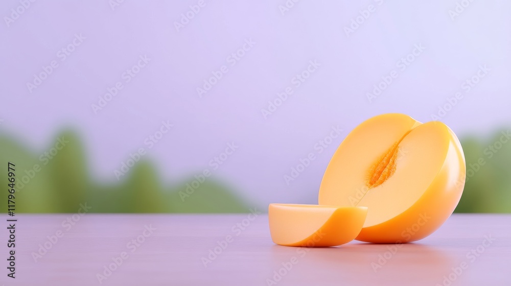 A vibrant slice of yellow fruit rests on a wooden surface, showcasing its smooth texture against a soft, blurred background. A vibrant slice of yellow fruit rests on a wooden surface, showcasing its smooth texture against a soft, blurred background.