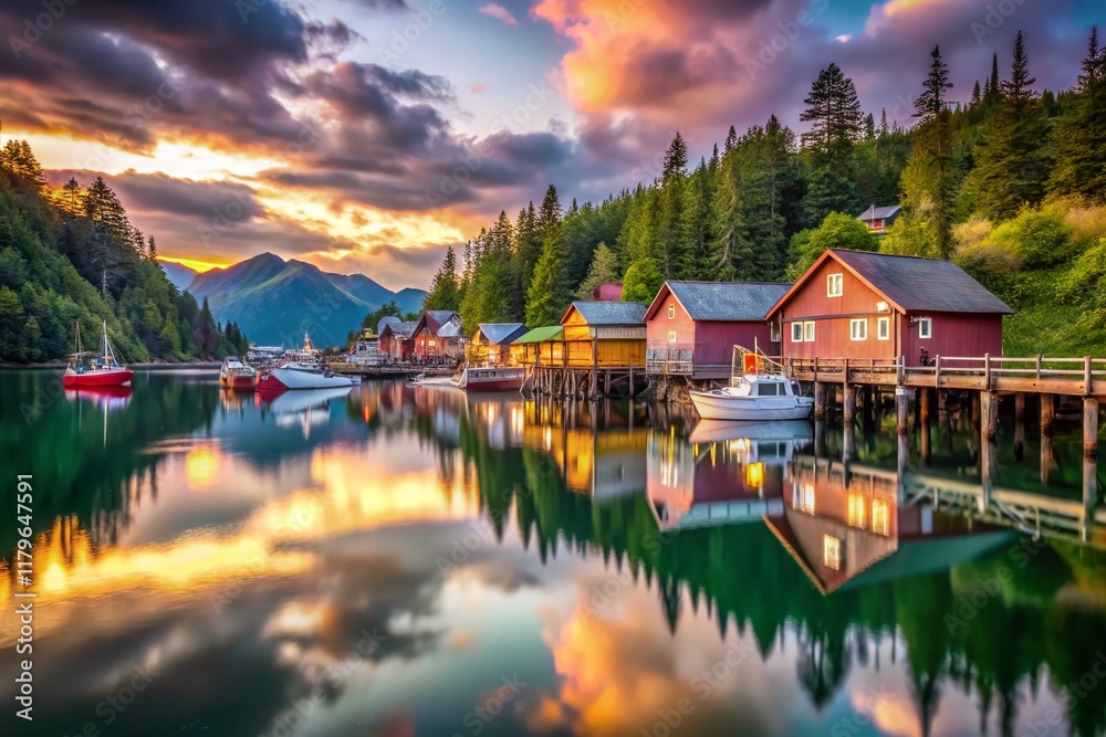 Fototapeta premium Halibut Cove Alaska: Long Exposure Seascape at Dusk