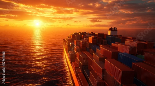 Majestic Container Ship Navigating Through Deep Blue Ocean Waters Under Clear Skies Evoking a Sense of Adventure and Travel photo