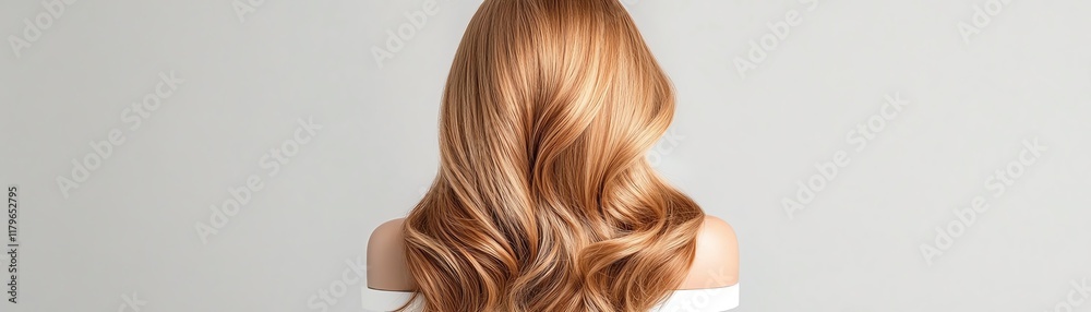 A luxurious wig styled in cascading waves, chestnut brown with subtle highlights, showcased on a minimalist stand A luxurious wig styled in cascading waves, chestnut brown with subtle highlights, showcased on a minimalist stand