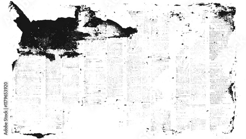 Newspaper with old grunge vintage unreadable paper texture background. Vector white and black newspaper paper grunge vintage old aged texture with fragments of newspaper text Transparent background.