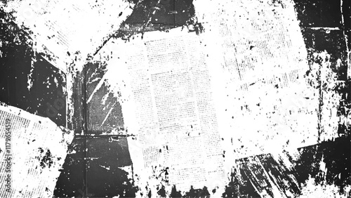 Vector white and black newspaper paper grunge vintage old aged texture. Vintage grunge newspaper collage background. 