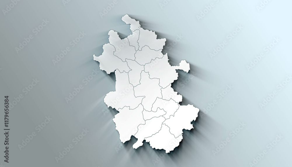 Minimalist 3D Map of Anhui China Province with District Borders