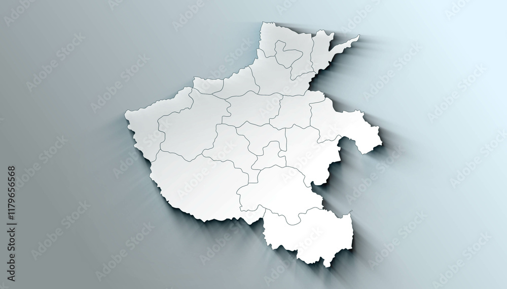 Obraz premium Minimalist 3D Map of Henan 2 China Province with District Borders