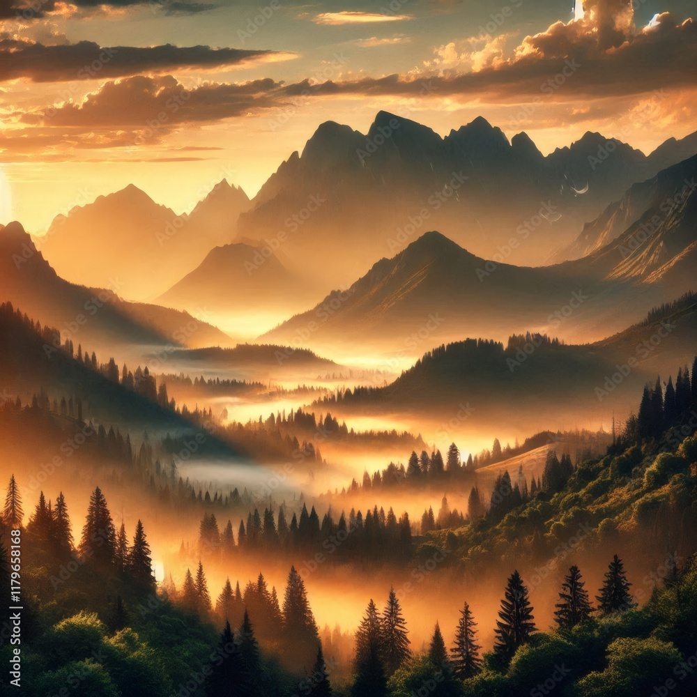 Obraz premium realistic illustration of a fresh mountain atmosphere in the afternoon