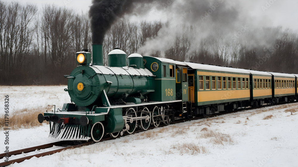 Naklejka premium Vintage steam train in winter