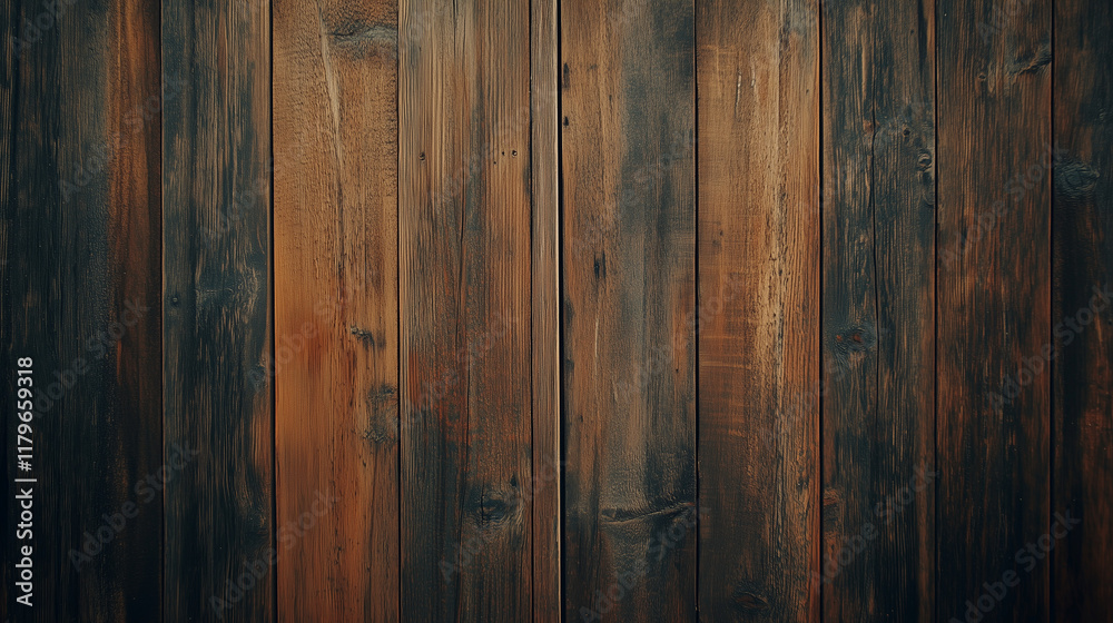 Fototapeta premium Wooden planks with rich texture and warm tones in a rustic setting ideal for backgrounds or crafts