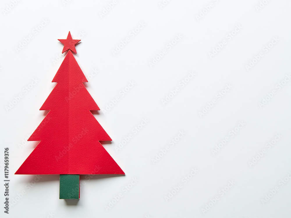 A Festive Christmas Background With A Red Tree On White Paper, Plenty Of Copy Space For Holiday Designs. 00003 A Festive Christmas Background With A Red Tree On White Paper, Plenty Of Copy Space For Holiday Designs. 00003