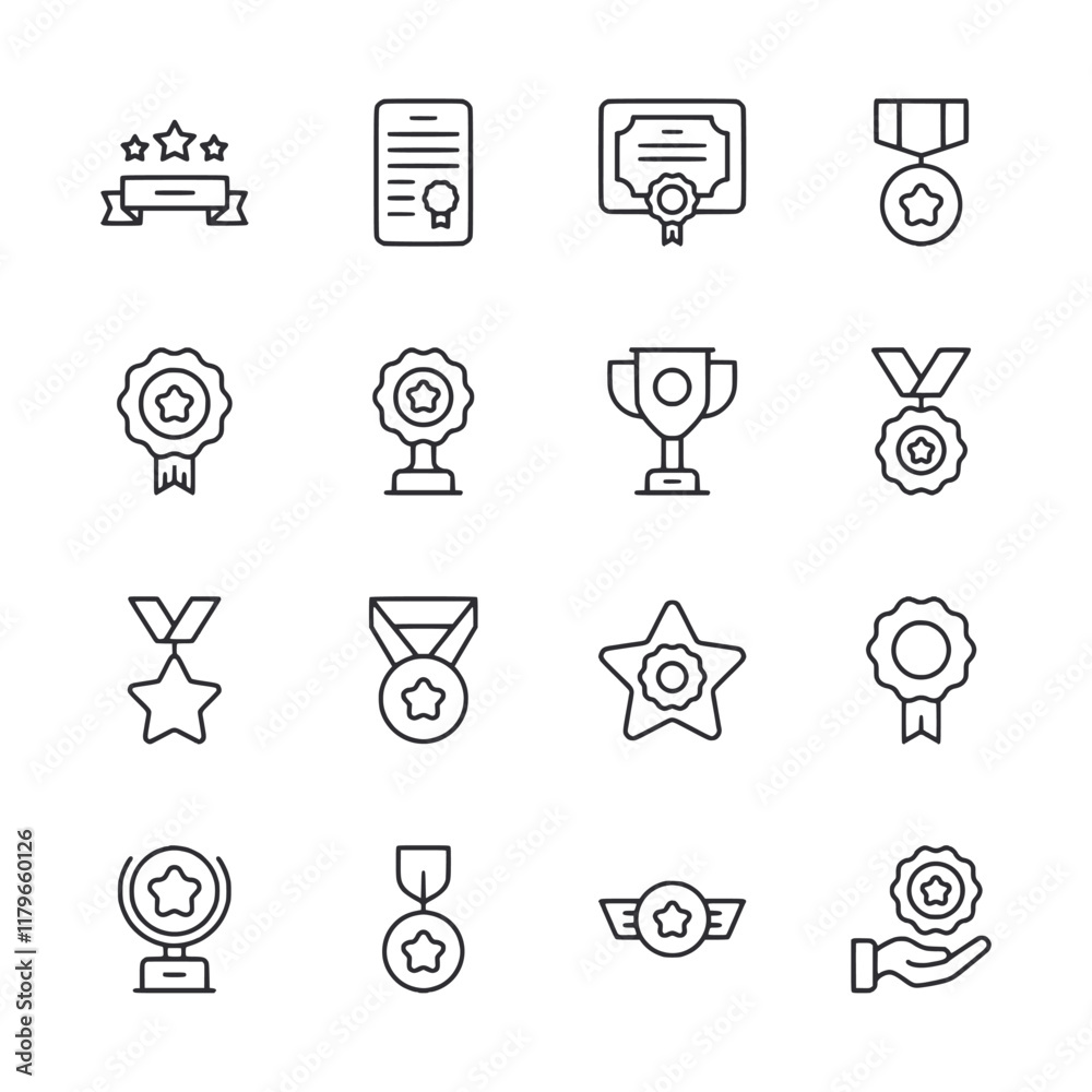 A set of white icons that represent awards and certificates A set of white icons that represent awards and certificates